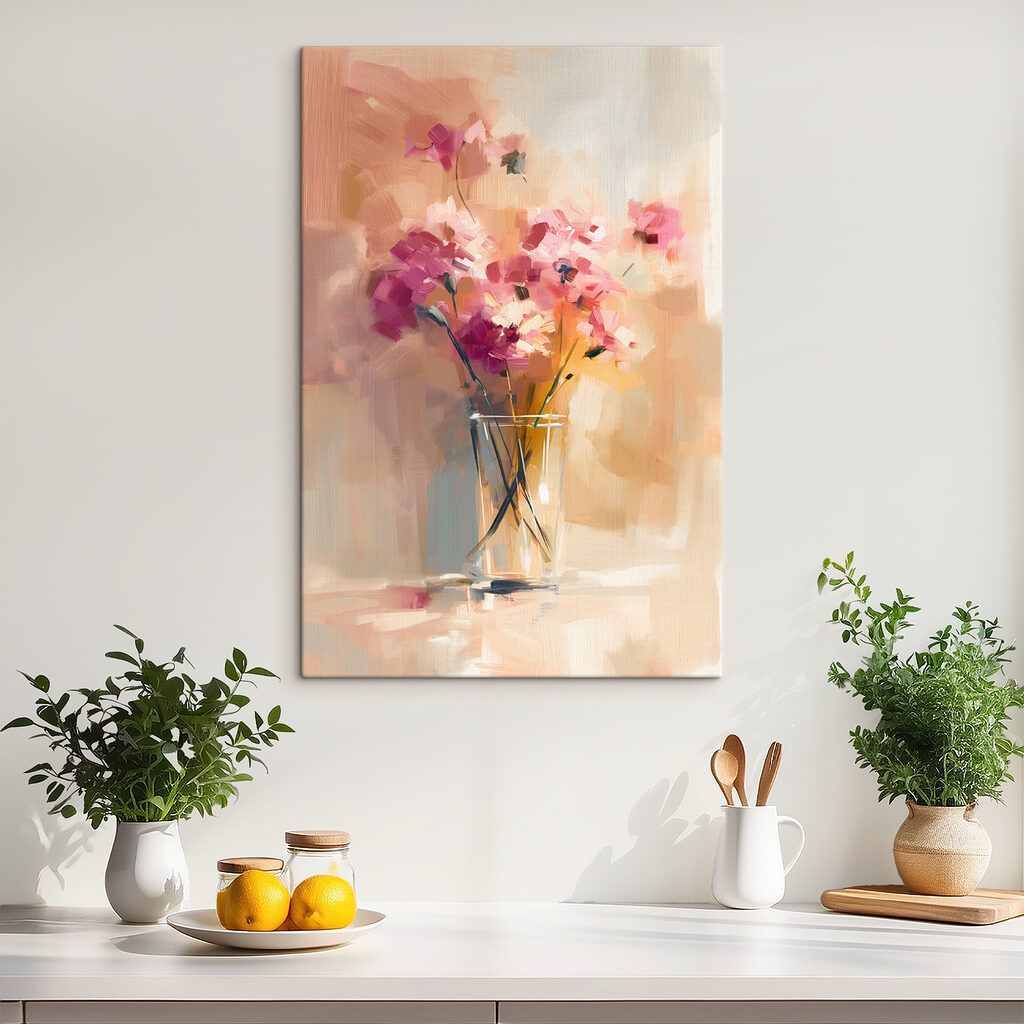 A painting of flowers in a glass vase A painting of flowers in a glass vase