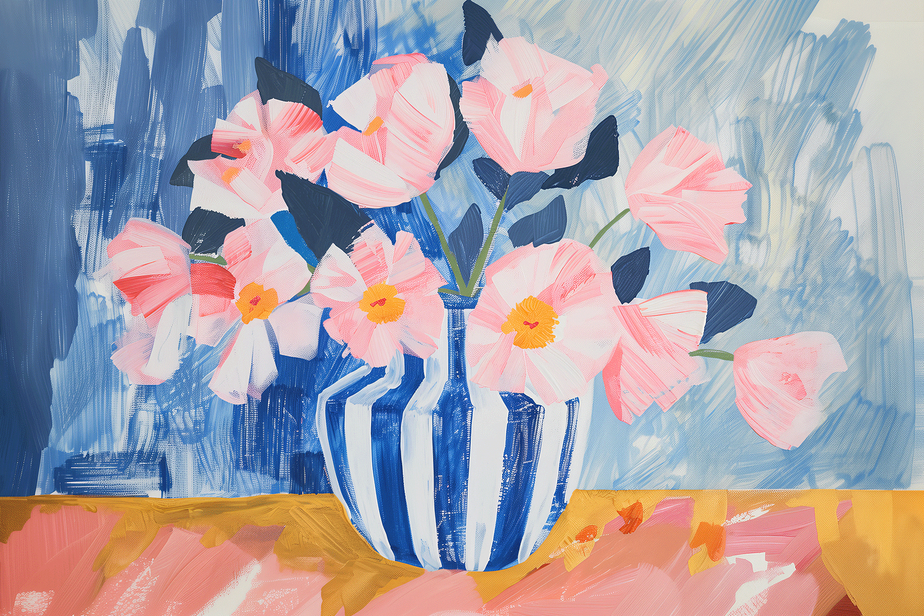A painting of flowers in a vase