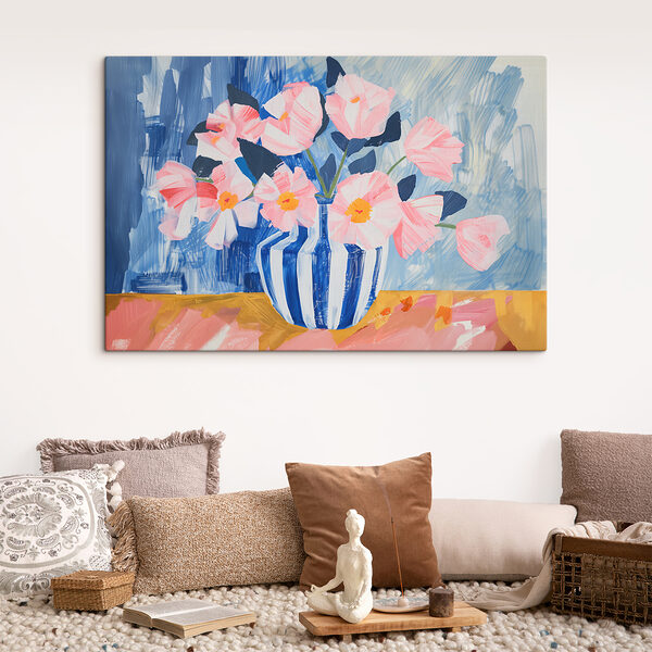 A painting of flowers in a vase