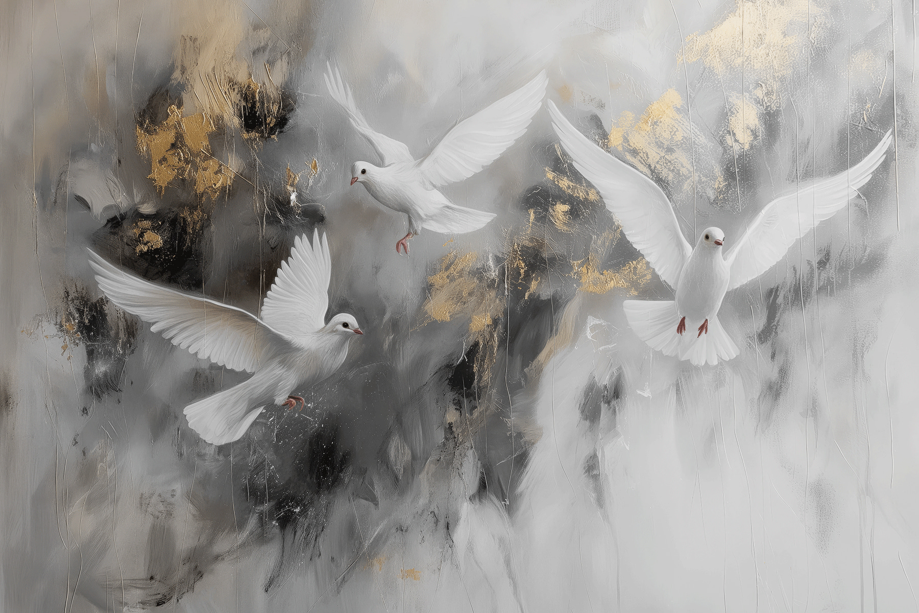 A group of white birds flying