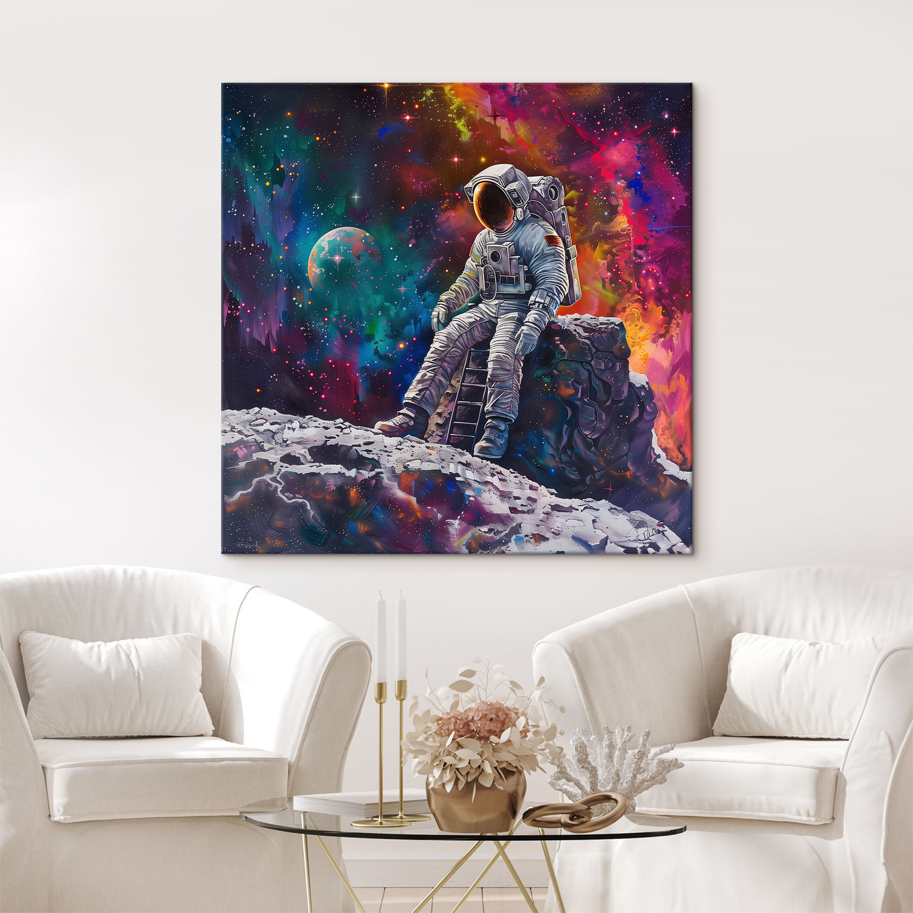 An astronaut sitting on a rock in space An astronaut sitting on a rock in space
