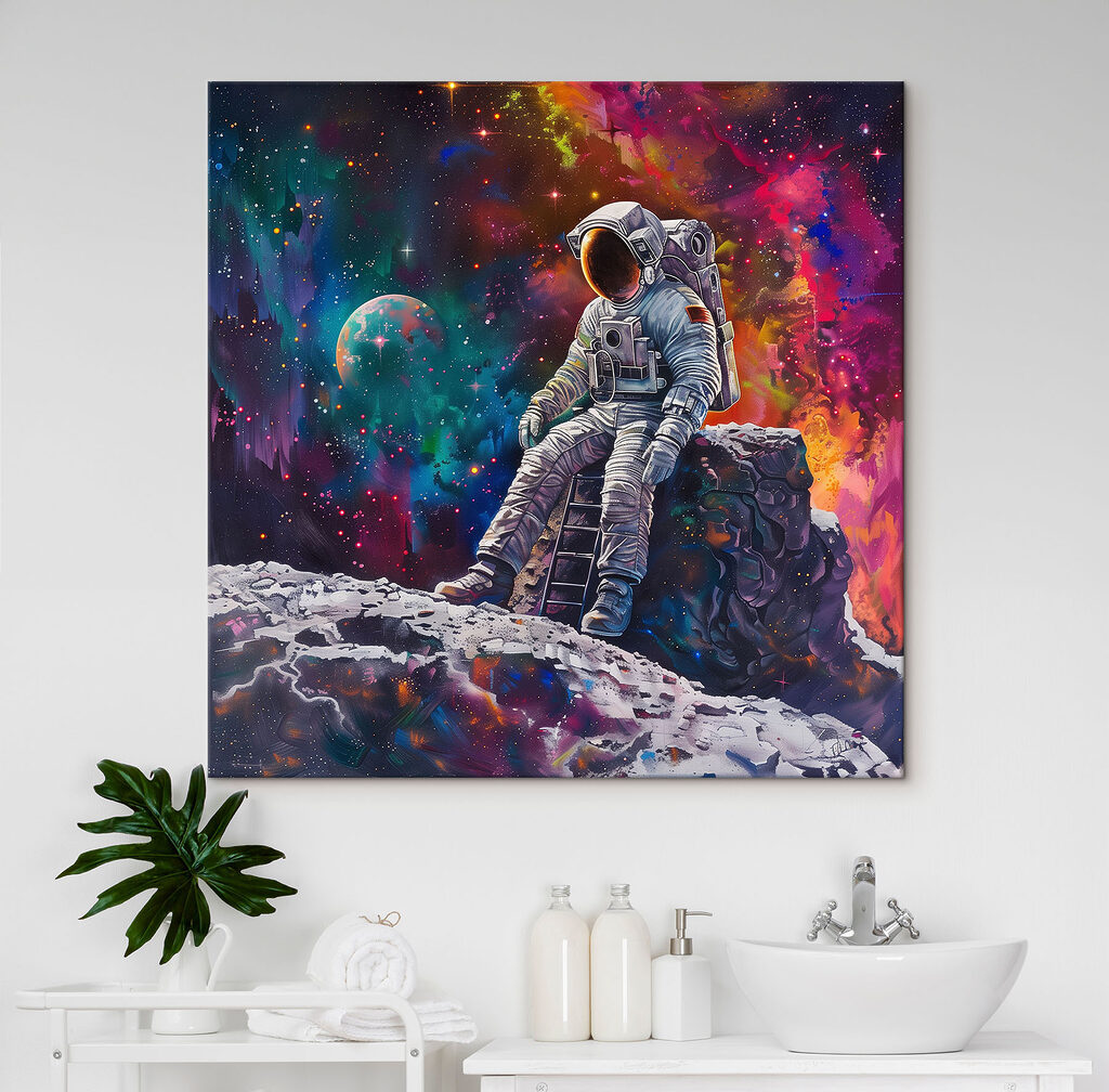 An astronaut sitting on a rock in space An astronaut sitting on a rock in space