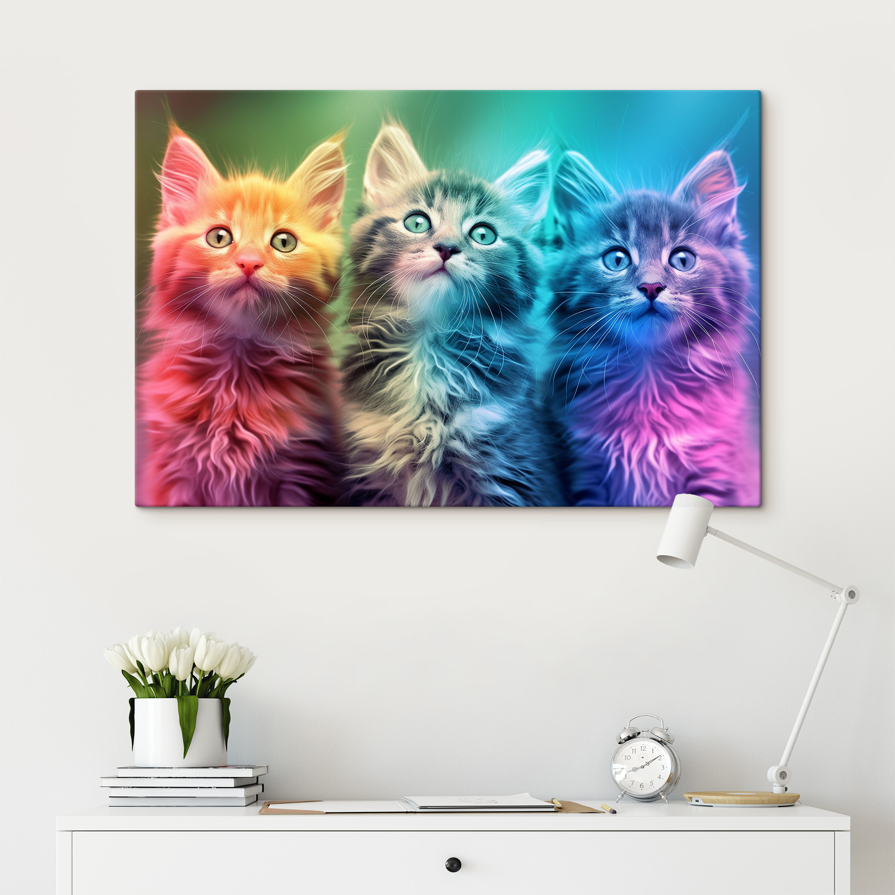 A group of kittens looking up