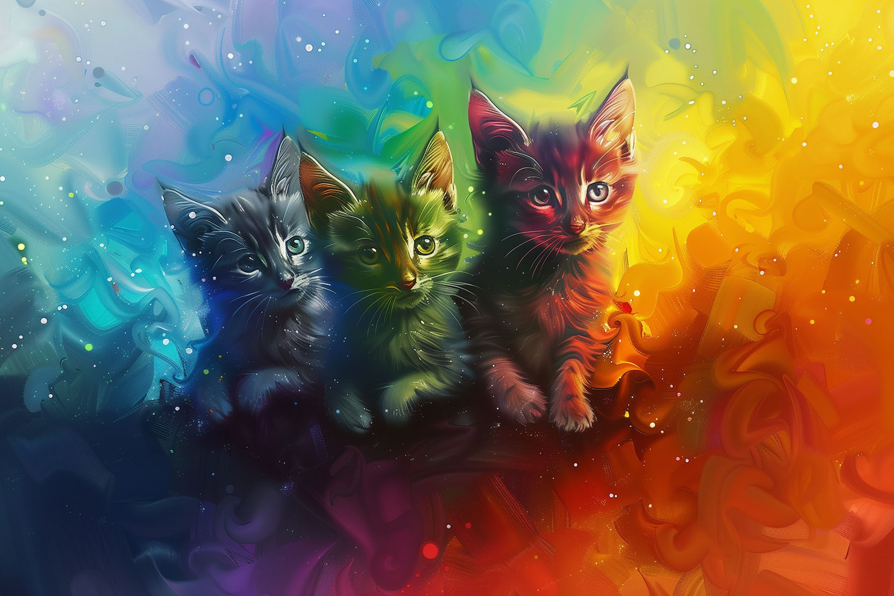 A group of kittens in rainbow colors