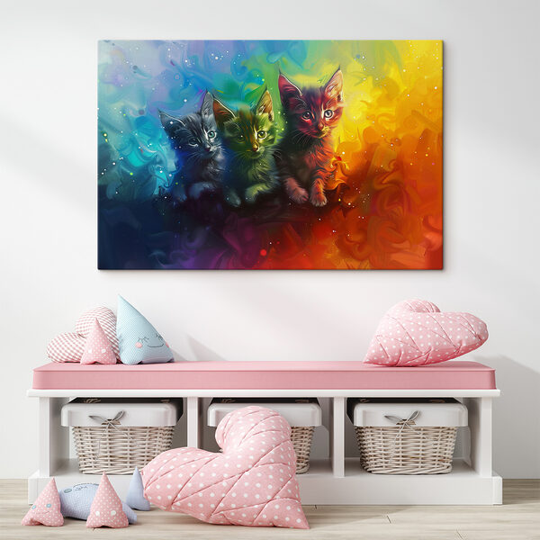 A group of kittens in rainbow colors