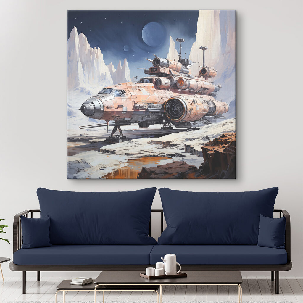 A space ship on a rocky surface
