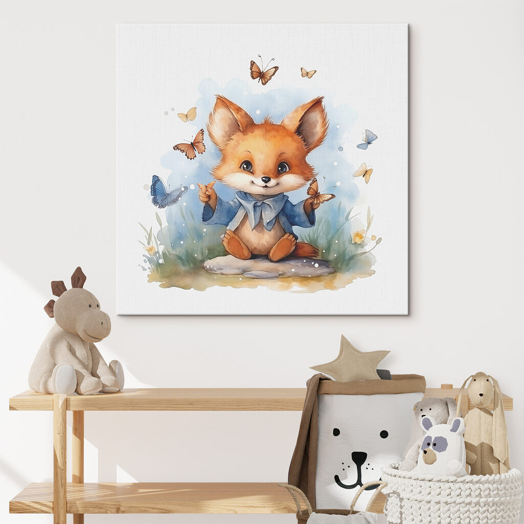 A fox with butterflies around it A fox with butterflies around it