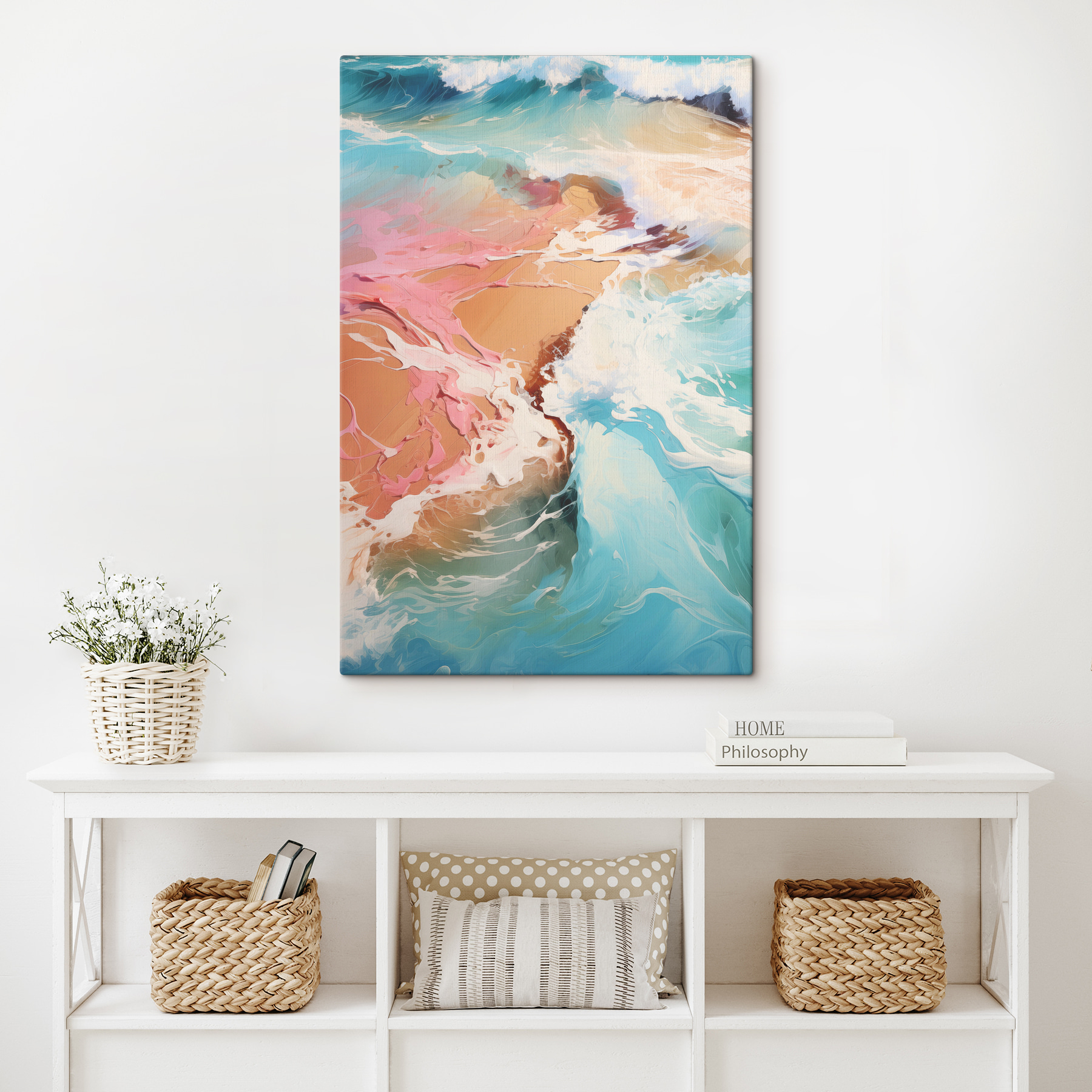 A painting of a beach A painting of a beach