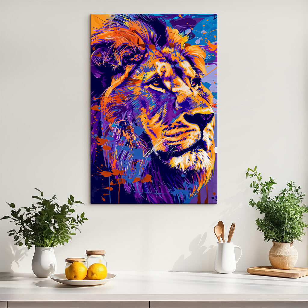 A lion with colorful spots
