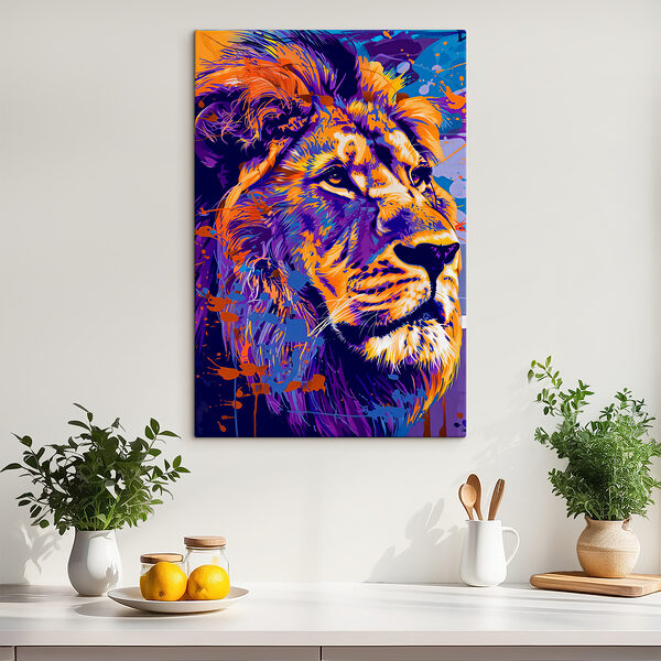 A lion with colorful spots
