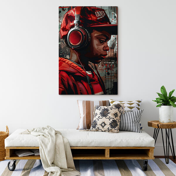 Quadri Quadri Un ragazzo con le cuffie e un cappellino rosso (COD: s39143)