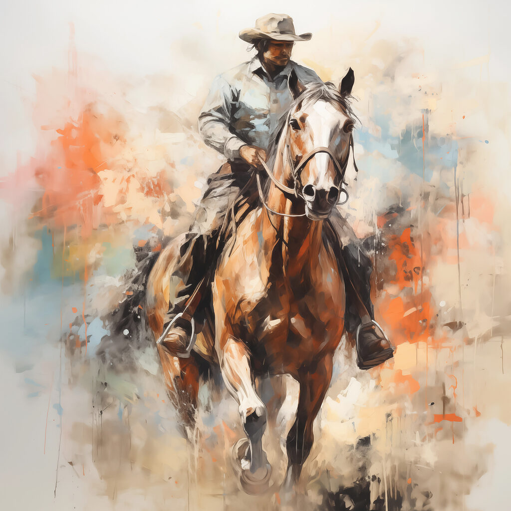 A painting of a man riding a horse