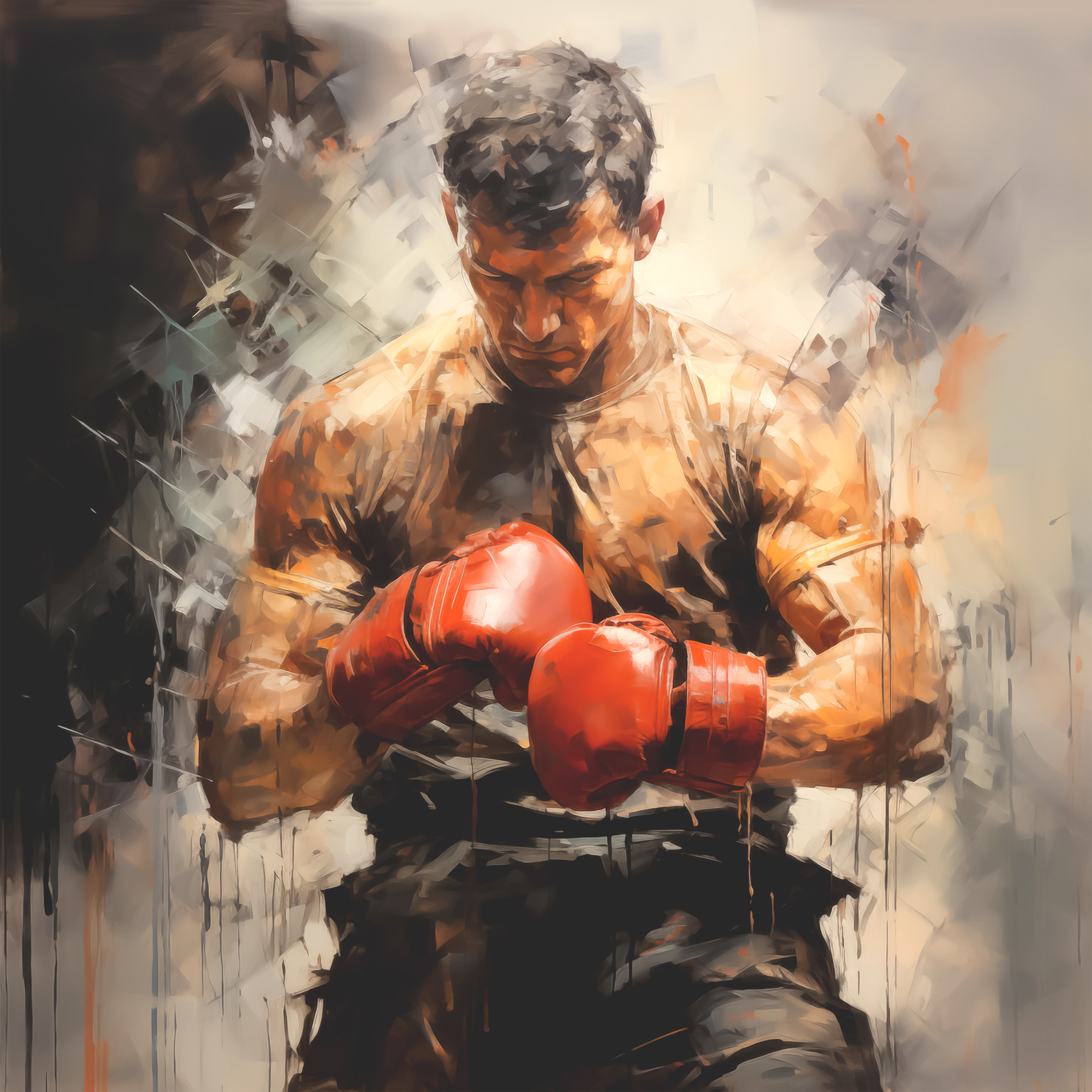 A man wearing boxing gloves A man wearing boxing gloves
