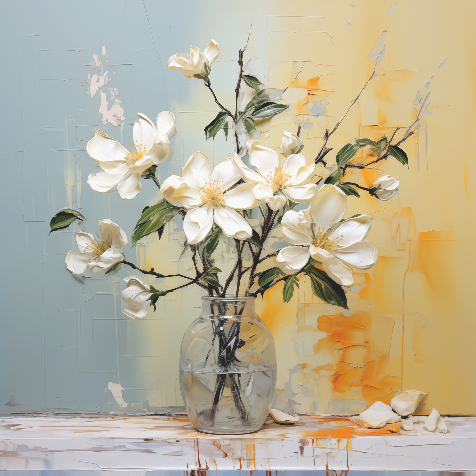 A vase with white flowers
