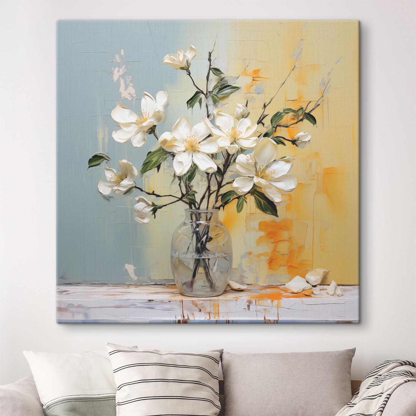 A vase with white flowers