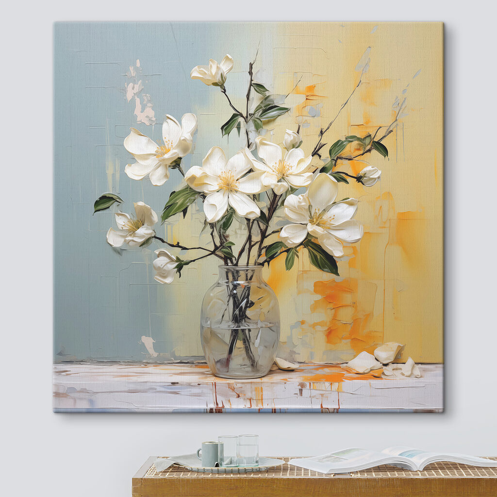A vase with white flowers