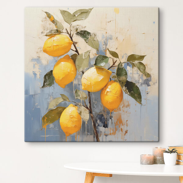 Quadri Un dipinto che raffigura dei limoni su un ramo