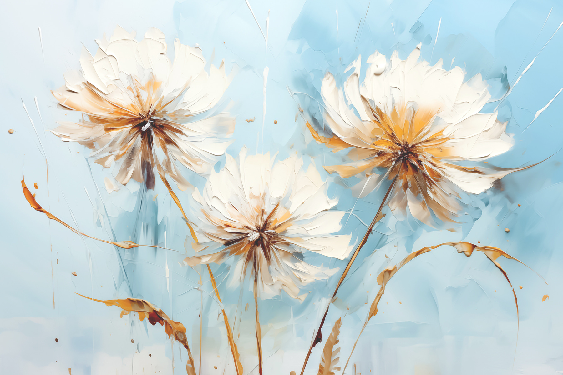 A painting of flowers on a blue background A painting of flowers on a blue background