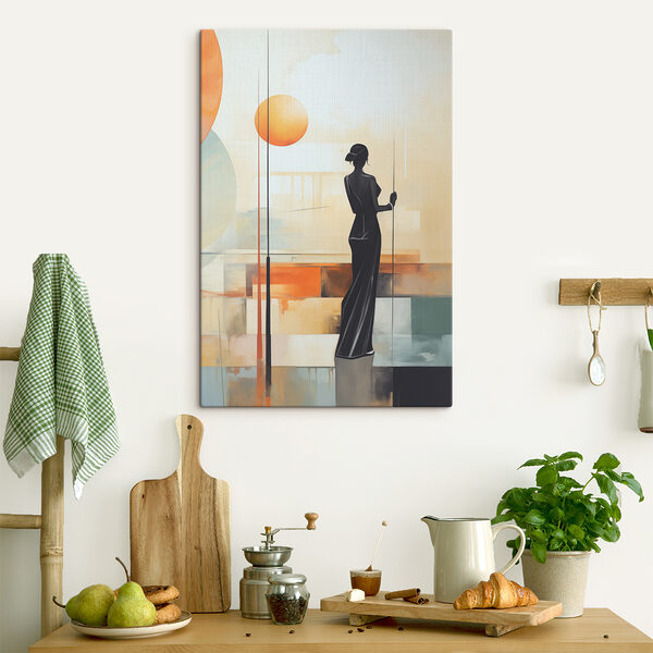 A painting of a woman in a long black dress