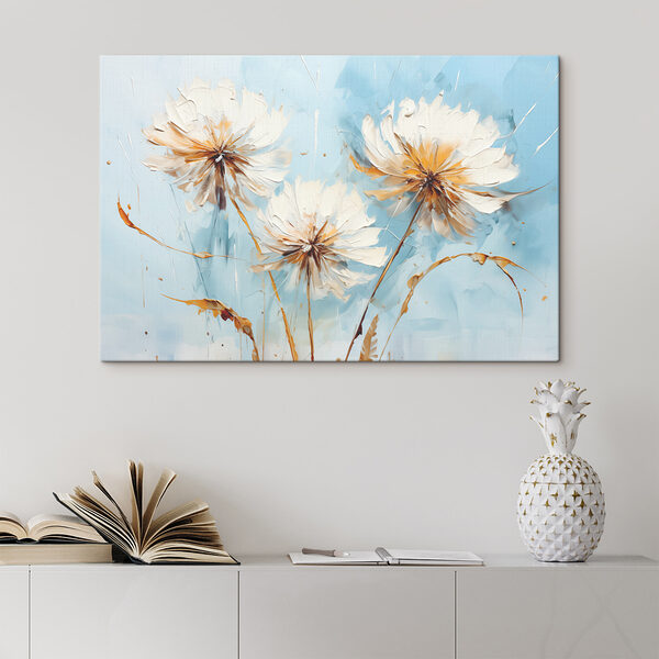 Quadri Un dipinto raffigurante dei fiori su sfondo blu