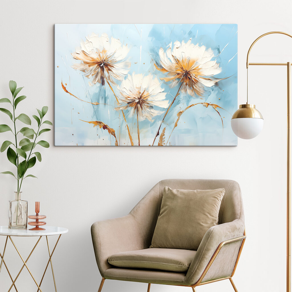 A painting of flowers on a blue background A painting of flowers on a blue background