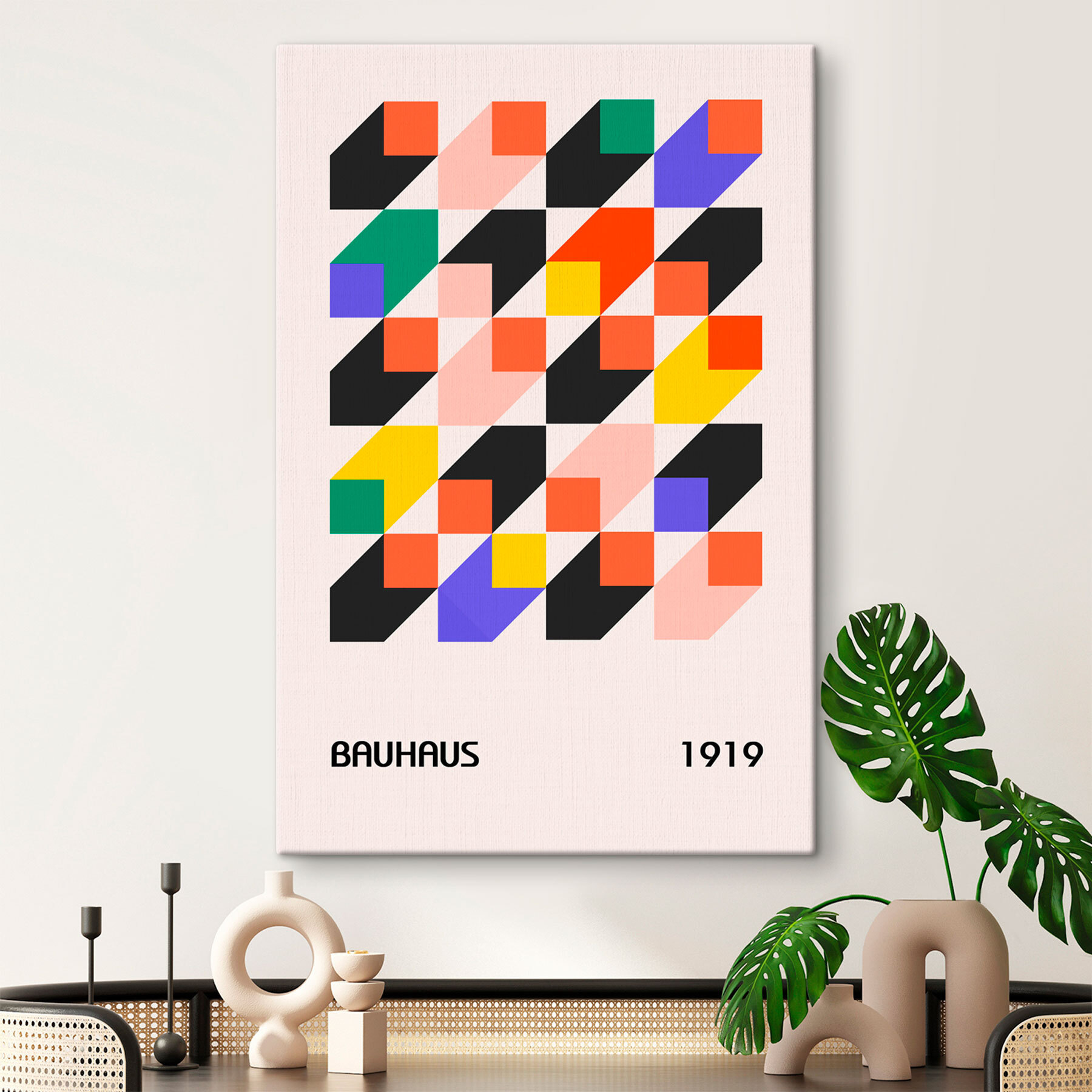 A colorful squares and triangles