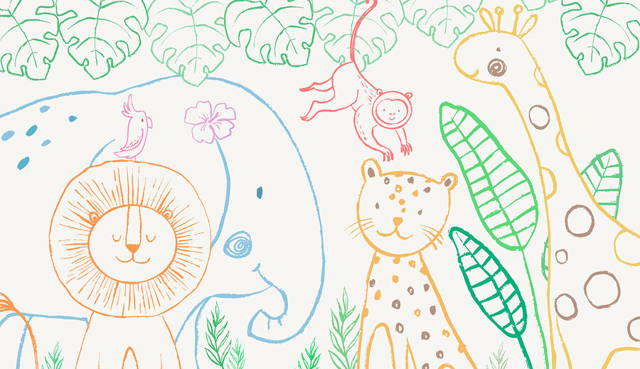 Un disegno di animali e piante