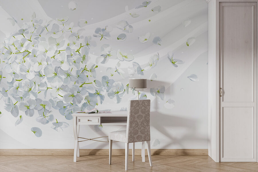 Un fiore bianco che vola nell'aria Un fiore bianco che vola nell'aria