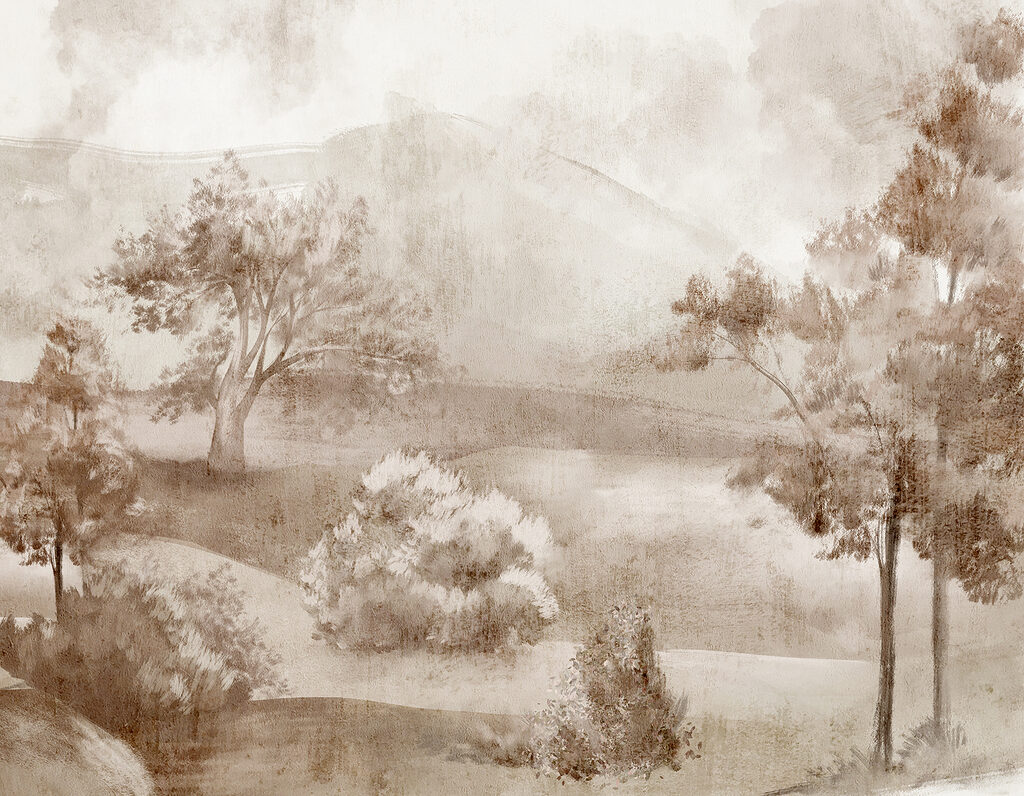 Un paesaggio con alberi e cespugli Un paesaggio con alberi e cespugli