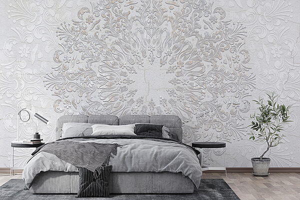 Un motivo circolare bianco e grigio Un motivo circolare bianco e grigio