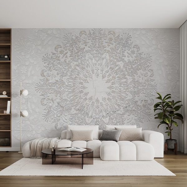 Un motivo circolare bianco e grigio Un motivo circolare bianco e grigio