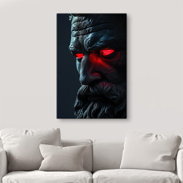 A statue of a man with red eyes A statue of a man with red eyes