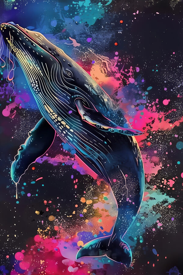 A whale with colorful splashes