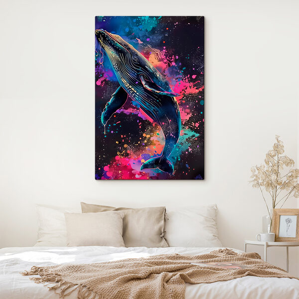 A whale with colorful splashes