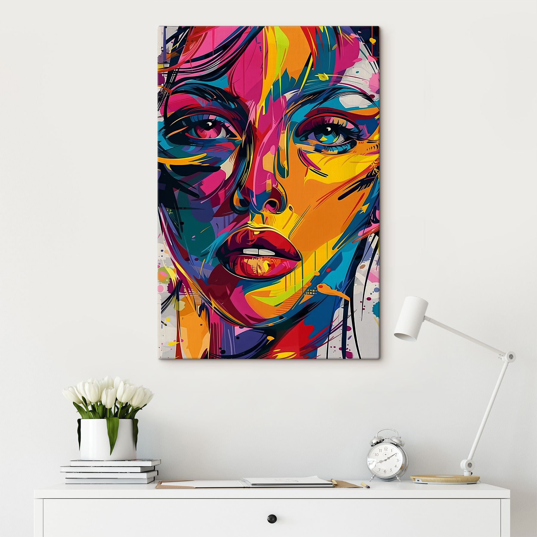 A colorful face of a woman A colorful face of a woman