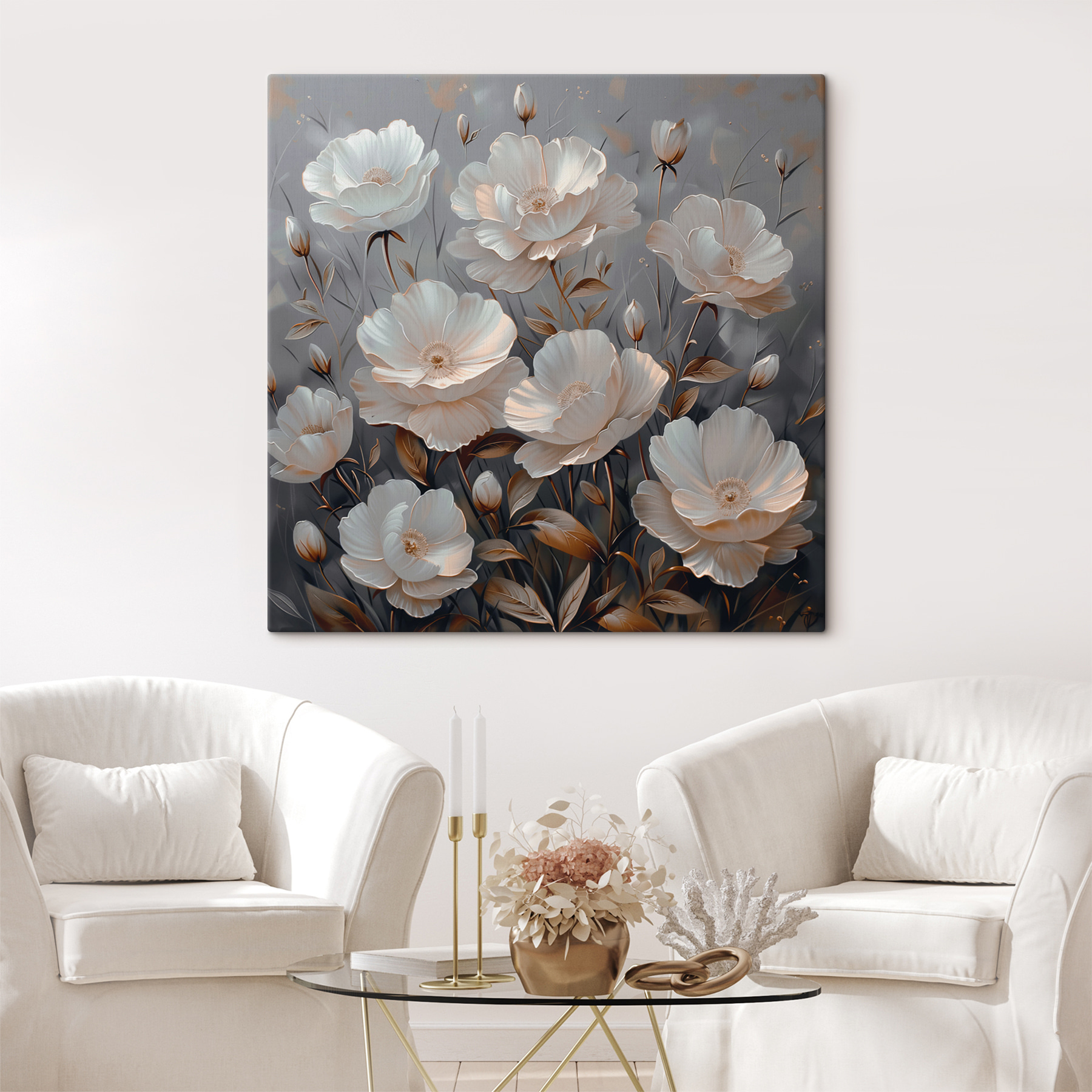 A painting of white flowers