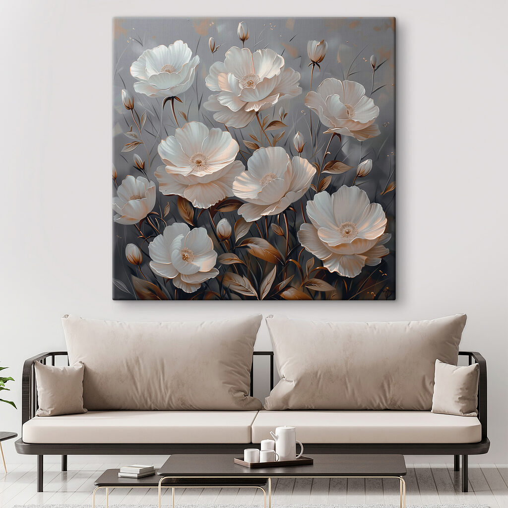 A painting of white flowers