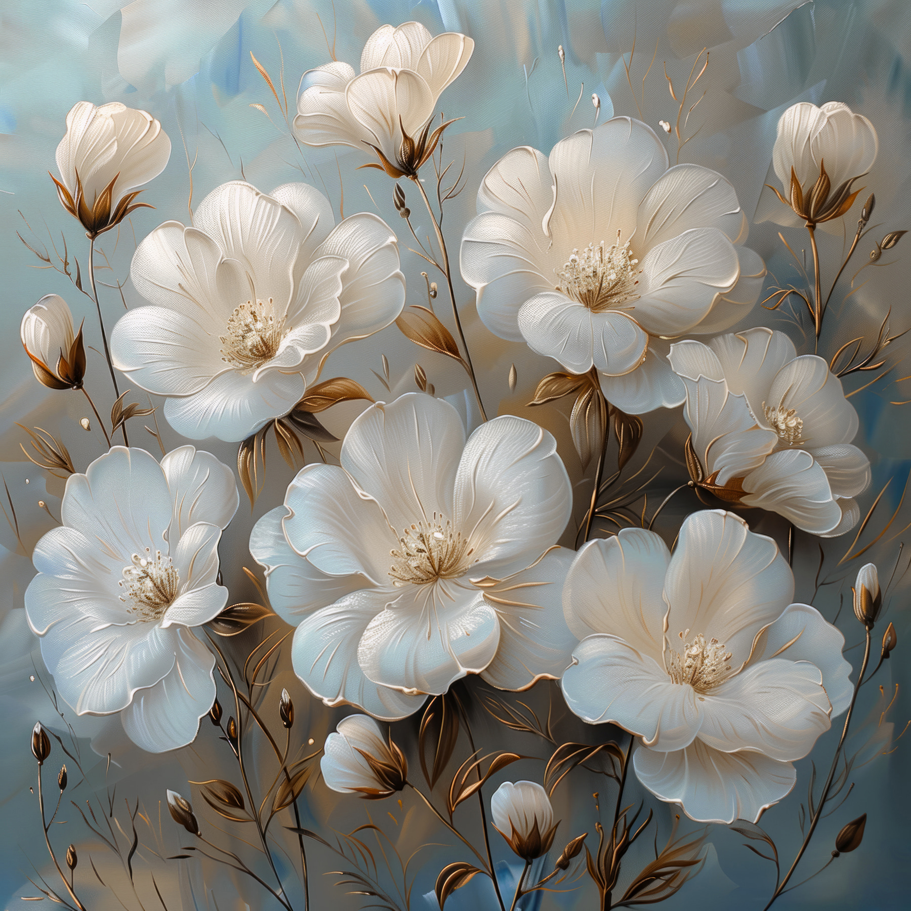 A painting of white flowers