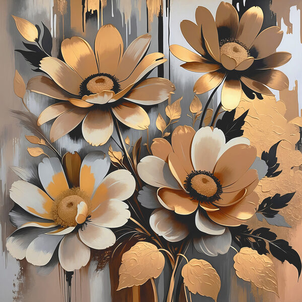 A painting of flowers on a wall