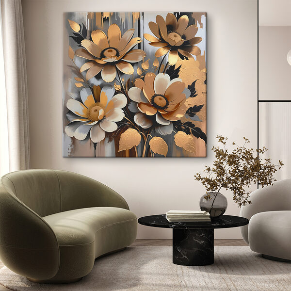 A painting of flowers on a wall