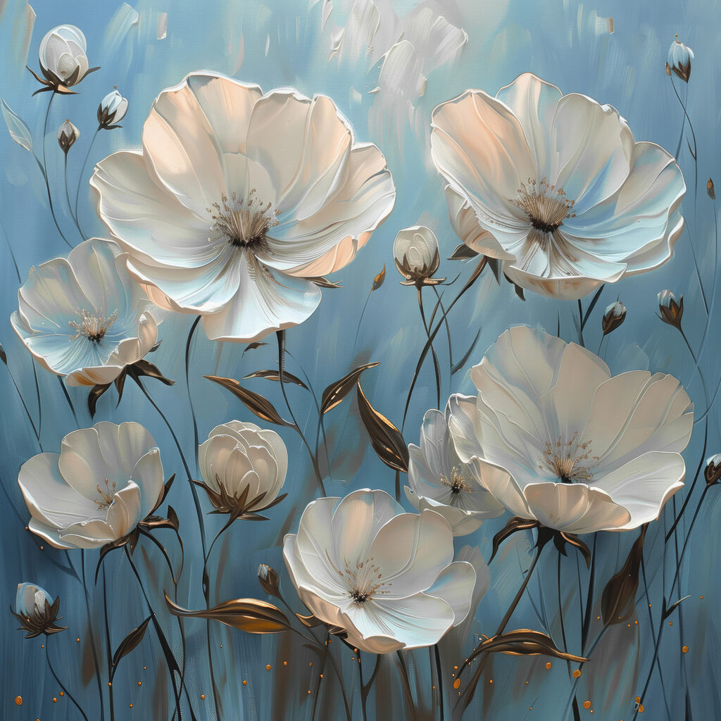 A painting of white flowers