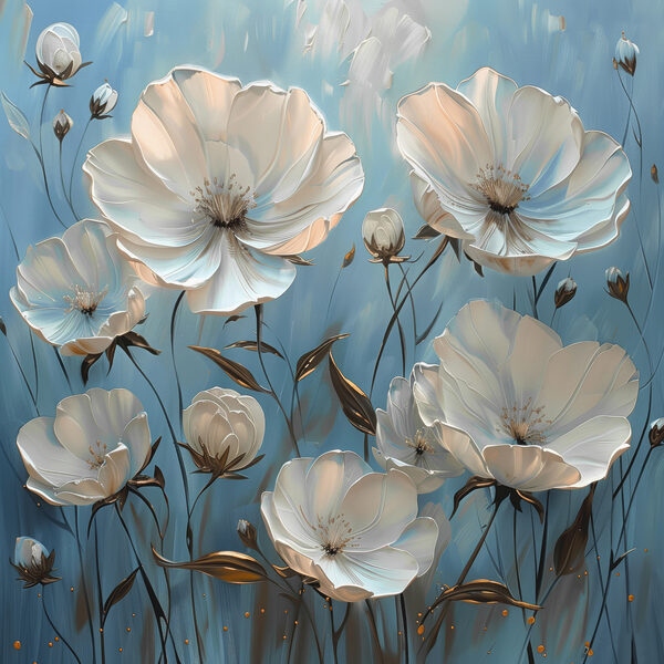 A painting of white flowers