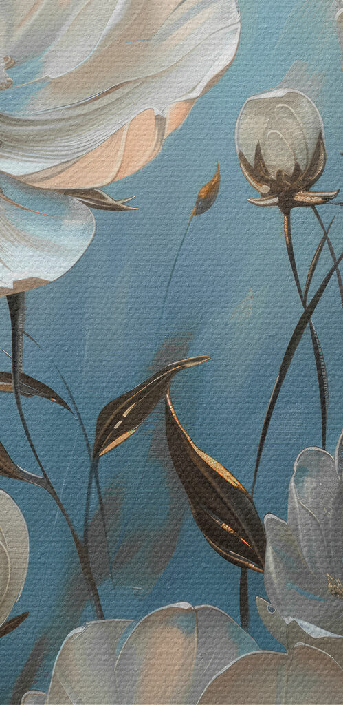 A painting of white flowers