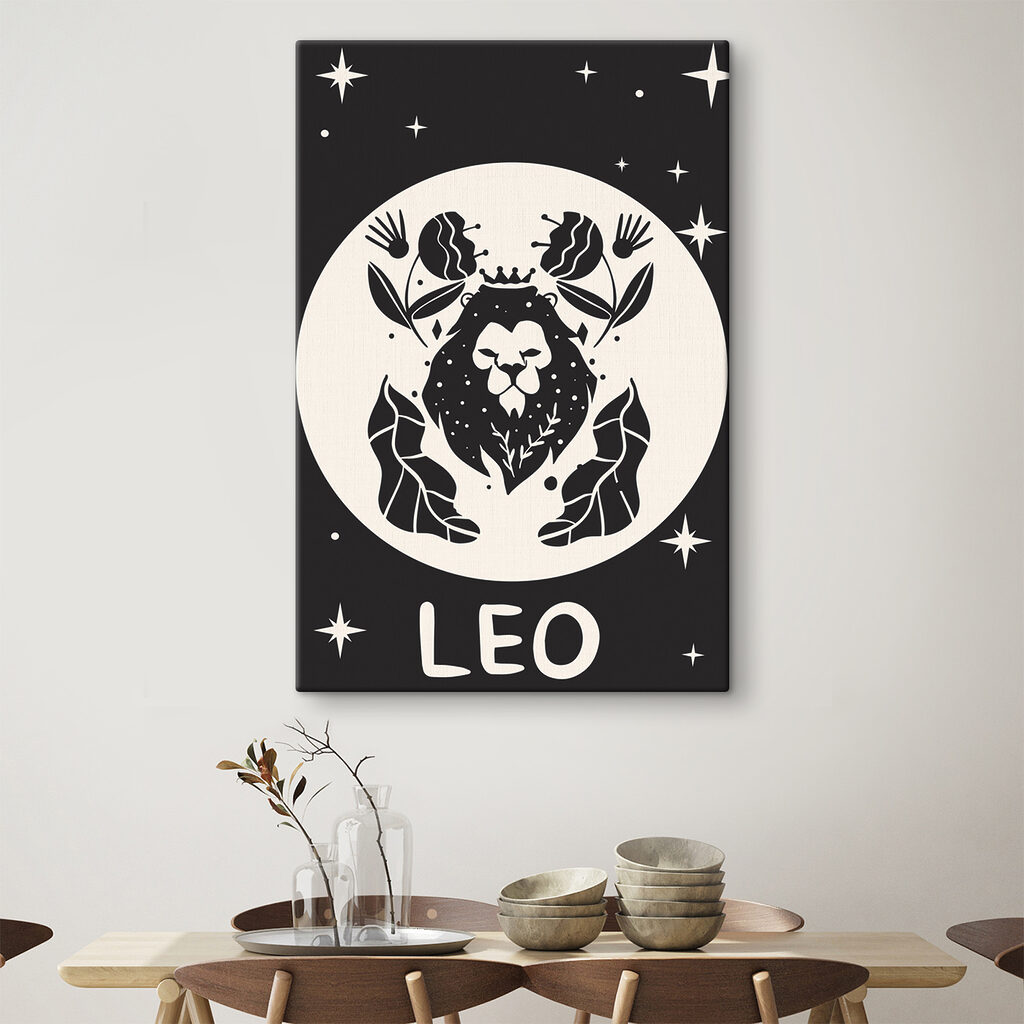 A black and white image of a lion with leaves and flowers A black and white image of a lion with leaves and flowers