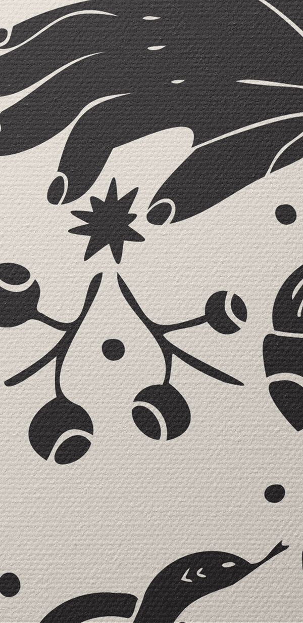 A black and white circle with a hand and objects on it A black and white circle with a hand and objects on it