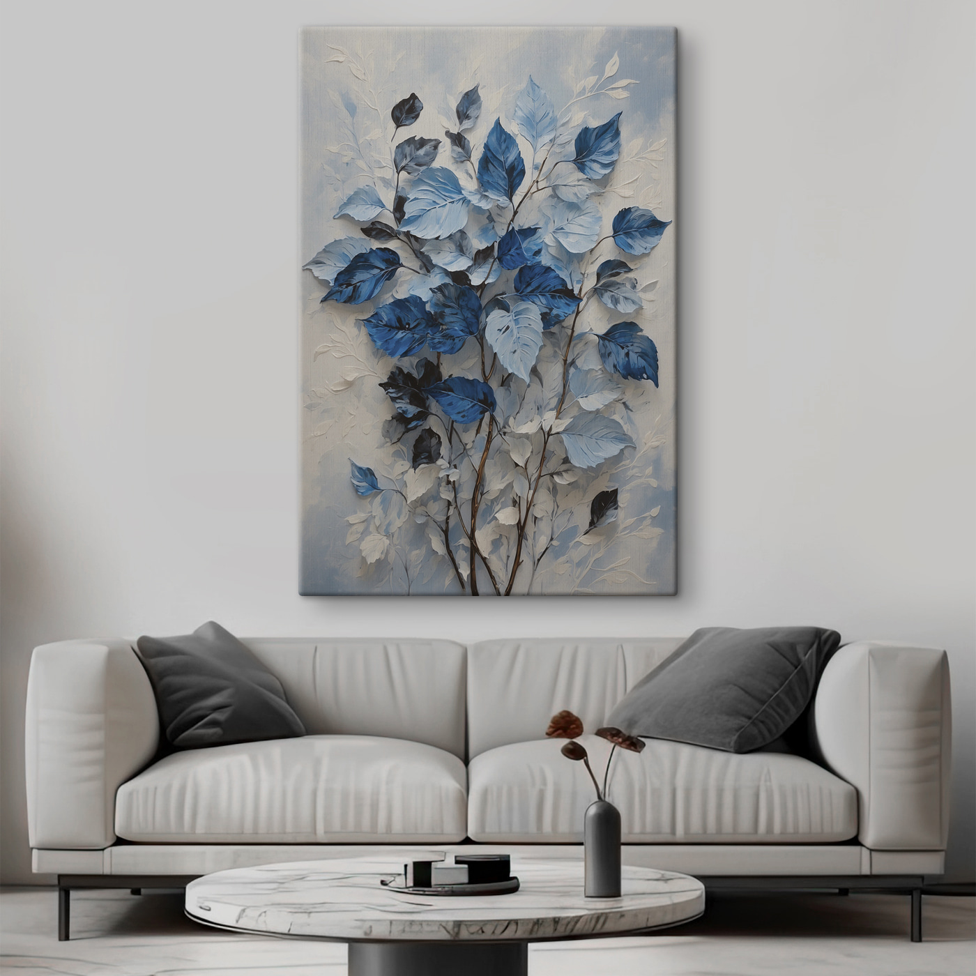 A painting of blue leaves A painting of blue leaves