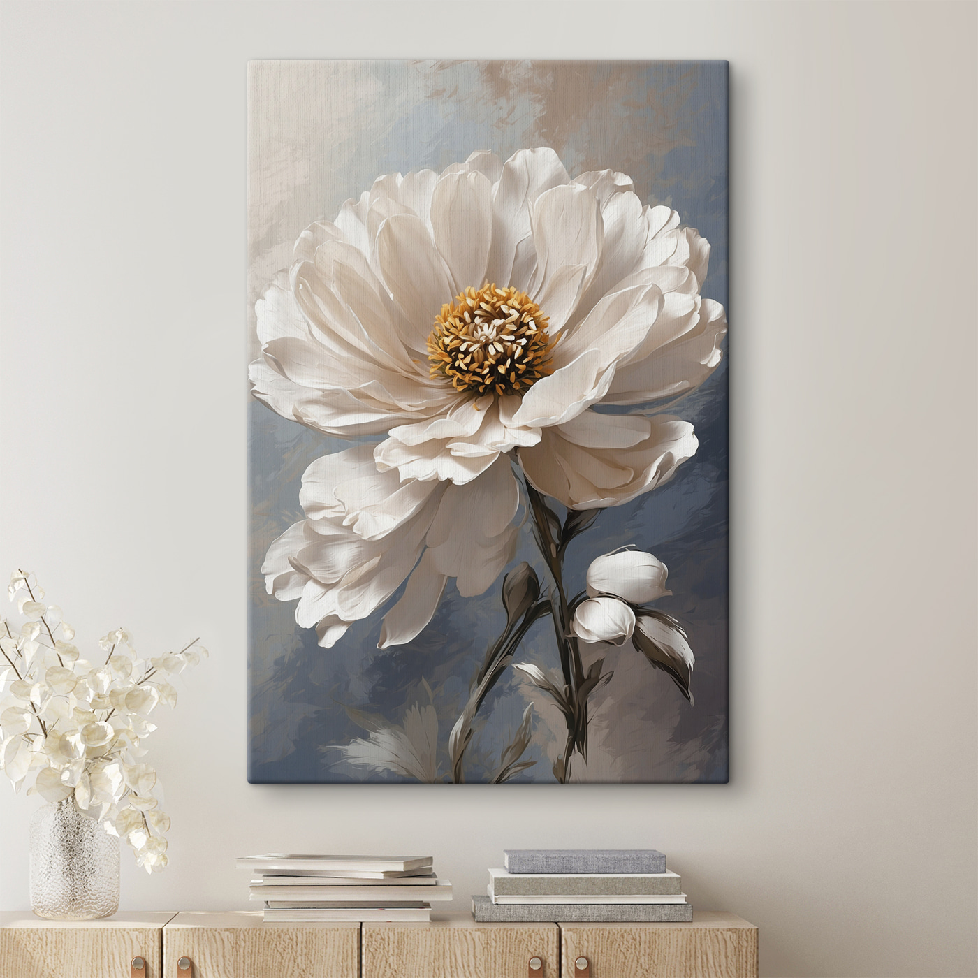 A white flower with yellow center
