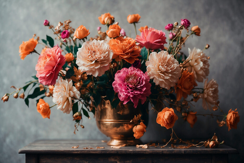 A vase of flowers on a table