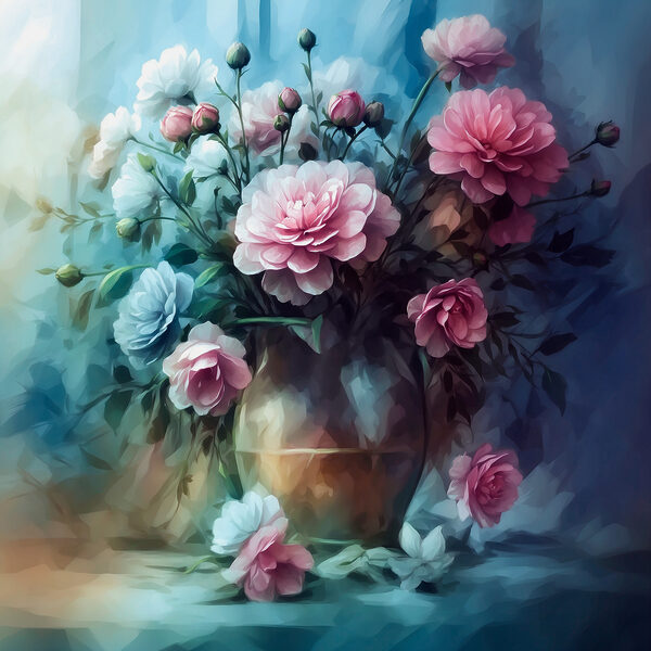 A painting of flowers in a vase A painting of flowers in a vase