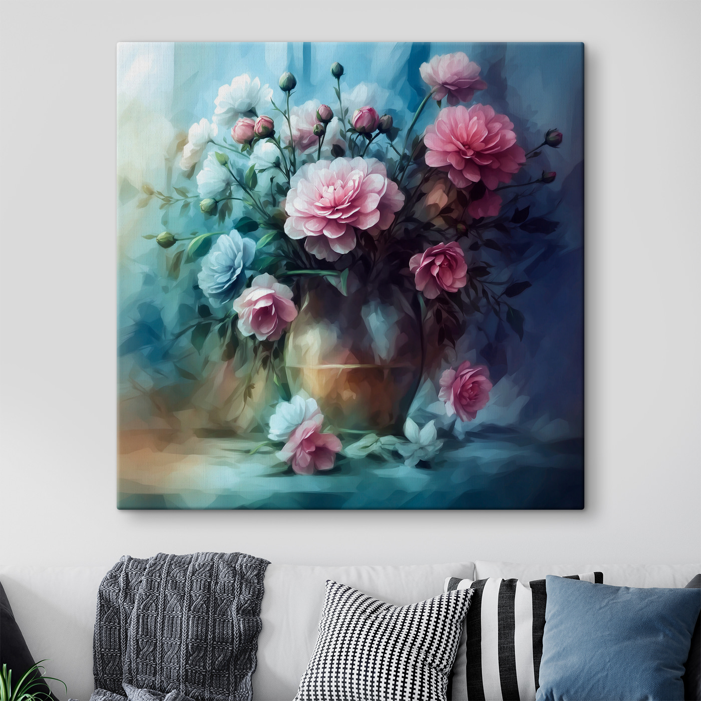 A painting of flowers in a vase A painting of flowers in a vase